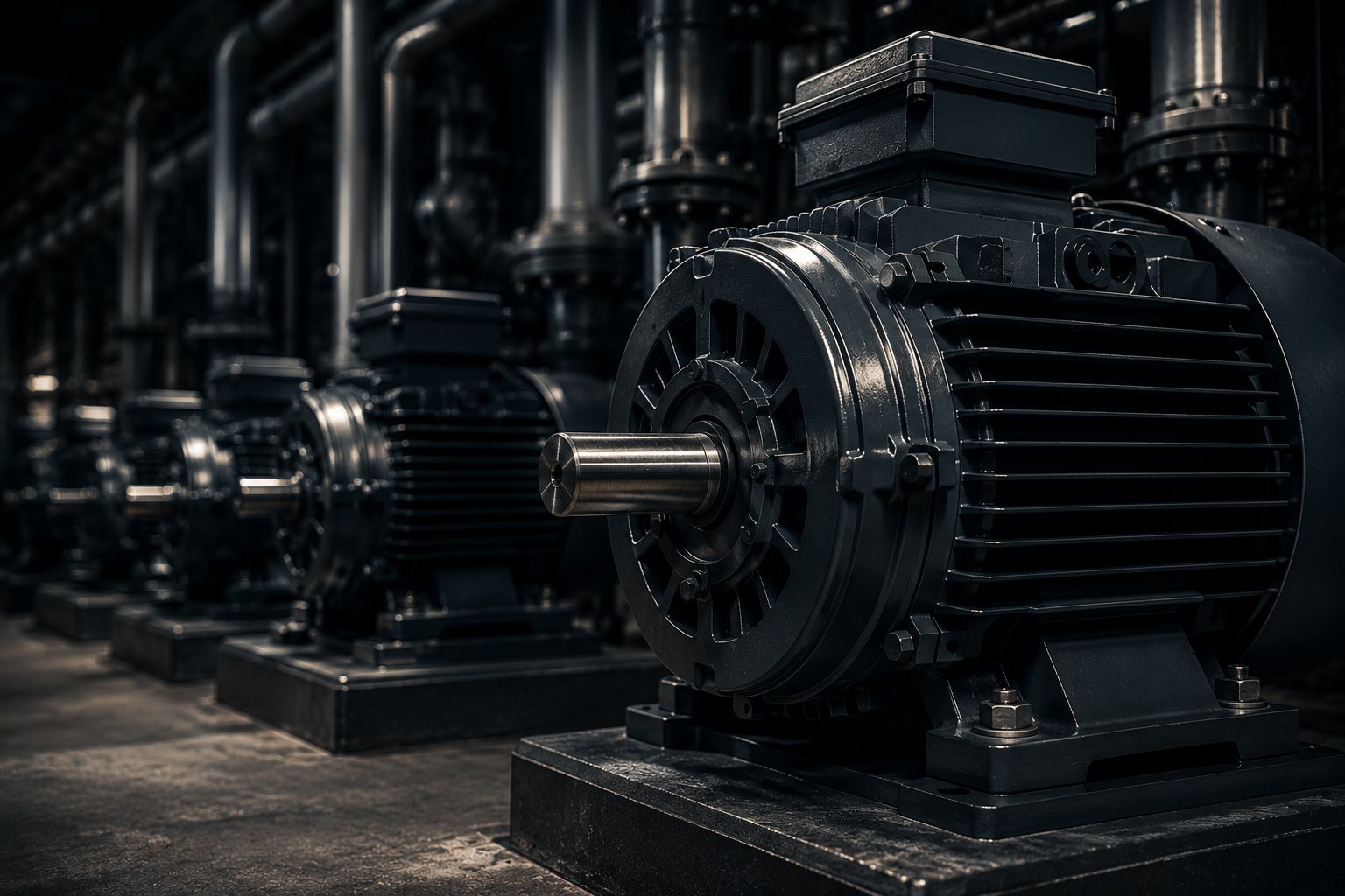Motores y equipos industriales en una planta